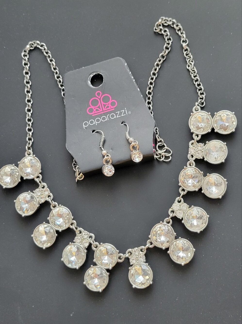 Silver-Tone Sparkling Drop Necklace and Earrings NWT